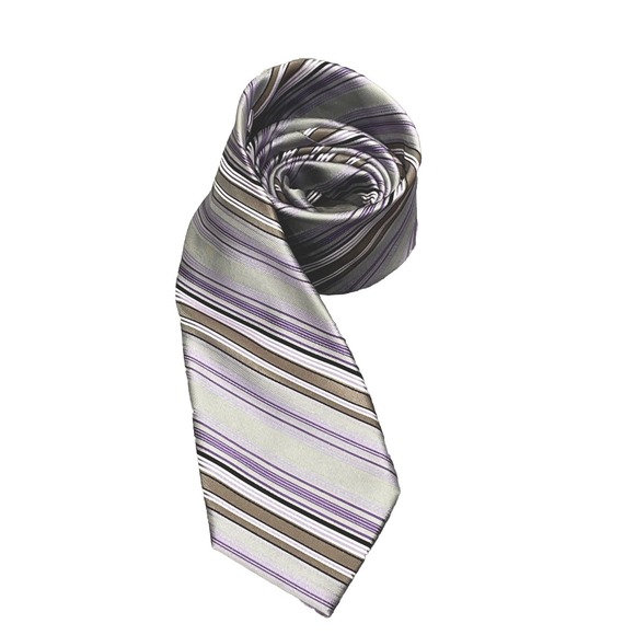 Bachrach Other - BACHRACH Men's‎ 100% Silk Necktie Striped Purple/ Gray/ Brown